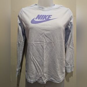 Nike White Long Sleeve with Purple Logo Size Large
